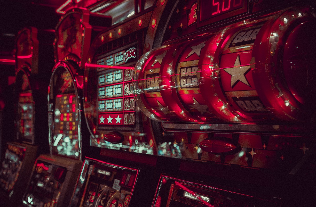 A red slot machine