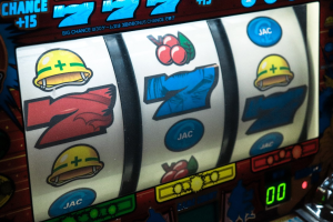 Closeup of a slot machine.